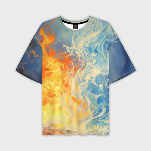 Мужская футболка оверсайз Вода и пламя абстракция / 3D-принт – фото 1