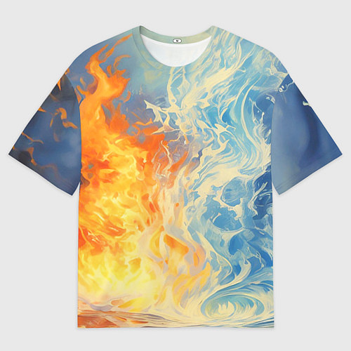 Мужская футболка оверсайз Вода и пламя абстракция / 3D-принт – фото 1