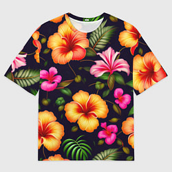 Мужская футболка оверсайз Гавайские цветы узор
