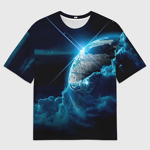Мужская футболка оверсайз Космос и сияющая планета / 3D-принт – фото 1