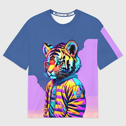 Футболка оверсайз мужская Cool tiger cub - pop art, цвет: 3D-принт
