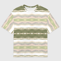 Мужская футболка оверсайз Тай дай полосы в оливковых тонах