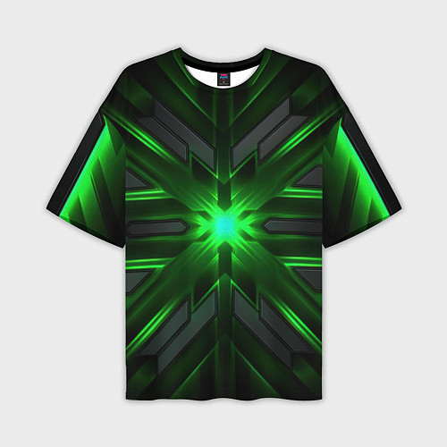 Мужская футболка оверсайз Зеленый свет в абстракции / 3D-принт – фото 1