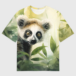 Мужская футболка оверсайз Лемур акварель