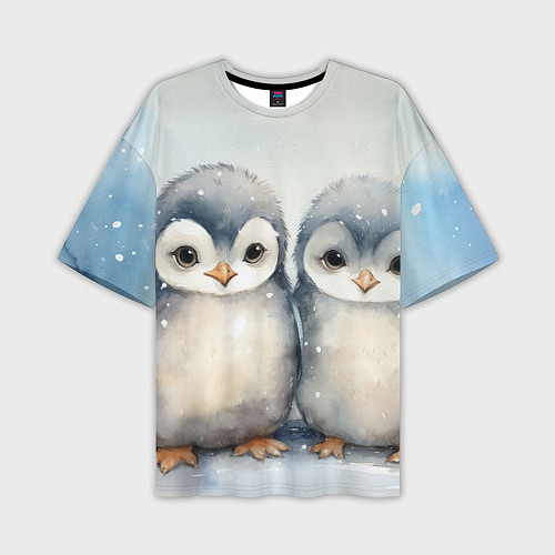 Мужская футболка оверсайз Милые пингвины акварель / 3D-принт – фото 1