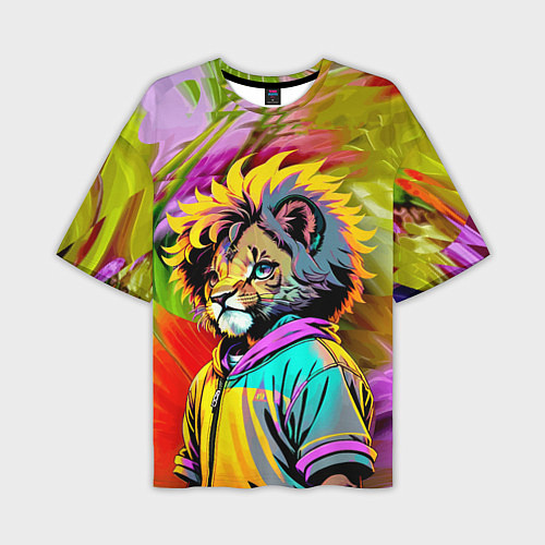 Мужская футболка оверсайз Funny lion cub - pop art / 3D-принт – фото 1