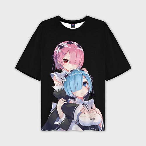 Мужская футболка оверсайз Re: zero - близняшки горничные / 3D-принт – фото 1