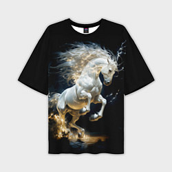 Футболка оверсайз мужская Конь Белая молния, цвет: 3D-принт