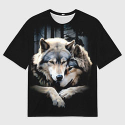 Мужская футболка оверсайз Волки - молодая семья