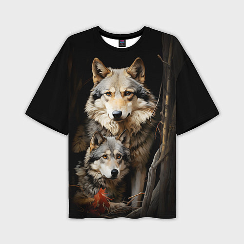 Мужская футболка оверсайз Волчица с волчонком / 3D-принт – фото 1