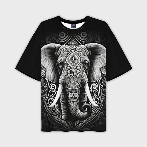 Мужская футболка оверсайз Индийский слон с узорами / 3D-принт – фото 1
