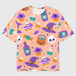 Мужская футболка оверсайз Halloween skulls pattern