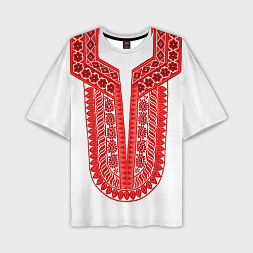 Мужская футболка оверсайз Красная славянская вышиванка / 3D-принт – фото 1