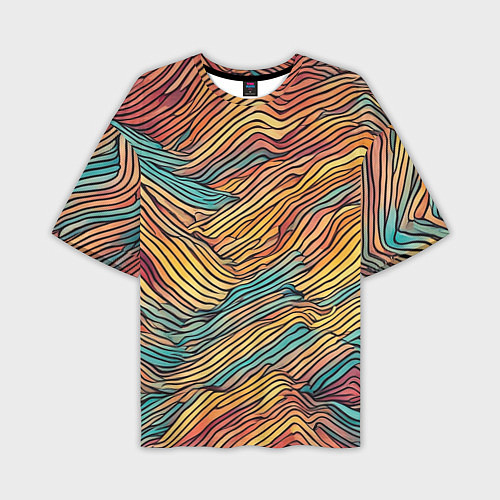 Мужская футболка оверсайз Разноцветные волнистые линии / 3D-принт – фото 1