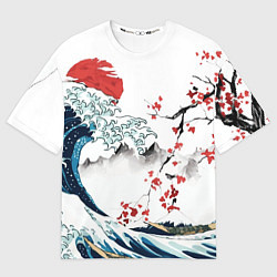 Футболка оверсайз мужская Хокусай большая волна в Канагаве - пародия укиё, цвет: 3D-принт