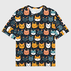 Мужская футболка оверсайз Мордочки мультяшных котов узор