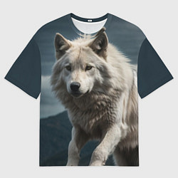Мужская футболка оверсайз Белый волк вожак стаи