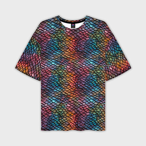 Мужская футболка оверсайз Разноцветная чешуя дракона / 3D-принт – фото 1