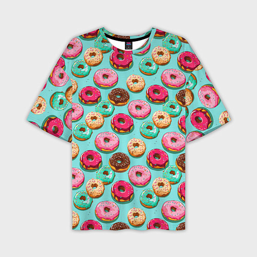 Мужская футболка оверсайз Разноцветные пончики паттерн / 3D-принт – фото 1