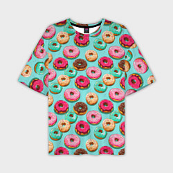 Мужская футболка оверсайз Разноцветные пончики паттерн