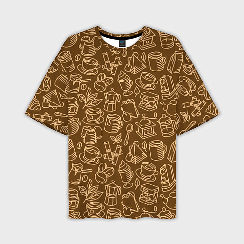 Мужская футболка оверсайз Кофе и чай - коричневый / 3D-принт – фото 1