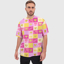 Футболка оверсайз мужская Барби: желтые и розовые квадраты паттерн, цвет: 3D-принт — фото 2