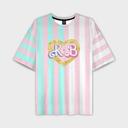 Мужская футболка оверсайз Кен плюс Барби: сплит розовых и голубых полосок