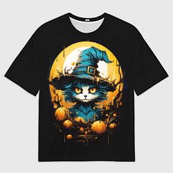 Мужская футболка оверсайз Синий кот колдун