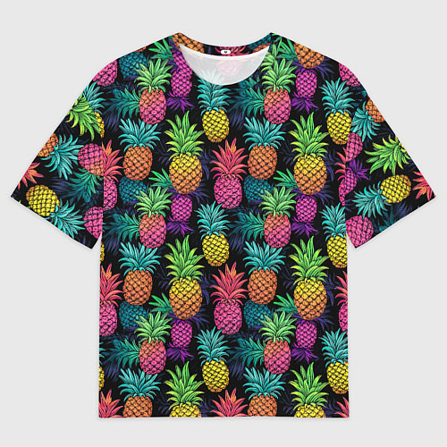 Мужская футболка оверсайз Разноцветные ананасы паттерн / 3D-принт – фото 1