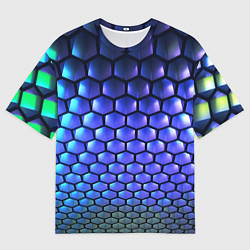 Мужская футболка оверсайз Цветные соты - объемная абстракция