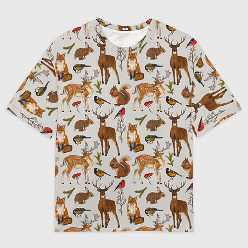 Мужская футболка оверсайз Лесные животные / 3D-принт – фото 1