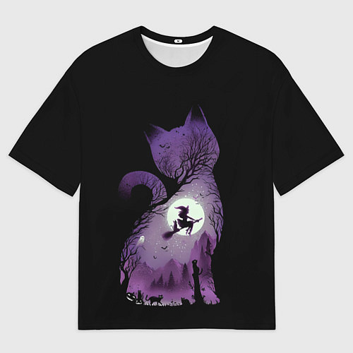 Мужская футболка оверсайз Кот в ночи / 3D-принт – фото 1