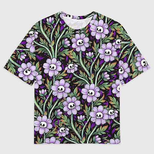 Мужская футболка оверсайз Цветы с черепами / 3D-принт – фото 1