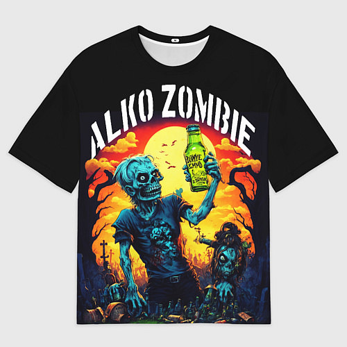 Мужская футболка оверсайз Алко зомби с бутылкой пива на отдыхе / 3D-принт – фото 1