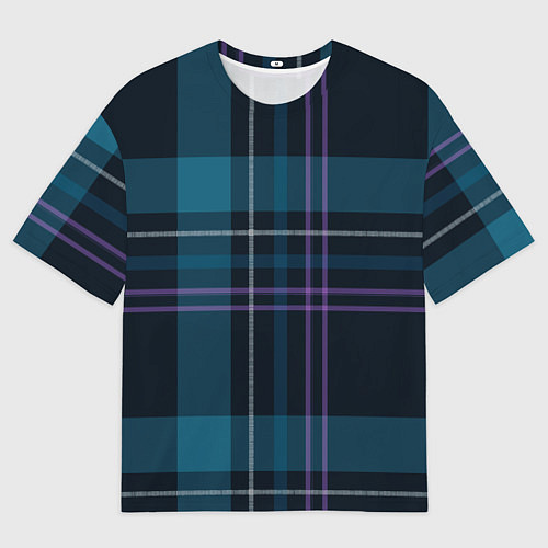 Мужская футболка оверсайз Клетка бирюзово-черная / 3D-принт – фото 1