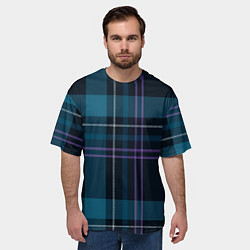 Футболка оверсайз мужская Клетка бирюзово-черная, цвет: 3D-принт — фото 2