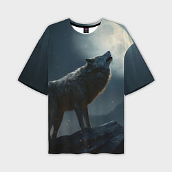 Футболка оверсайз мужская Волк воющий на Луну, цвет: 3D-принт