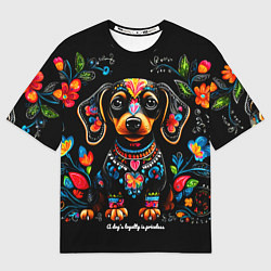 Футболка оверсайз мужская Такса с цветами и узорами, цвет: 3D-принт