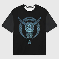 Мужская футболка оверсайз Голова животного с рогами - кельстские узор