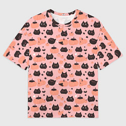 Футболка оверсайз мужская Чёрные коты с тыквами на хэллоуин, цвет: 3D-принт