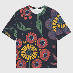 Футболка оверсайз мужская Простые цветы на глубоком синем, цвет: 3D-принт