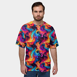 Футболка оверсайз мужская Разноцветные разные волны разводы, цвет: 3D-принт — фото 2