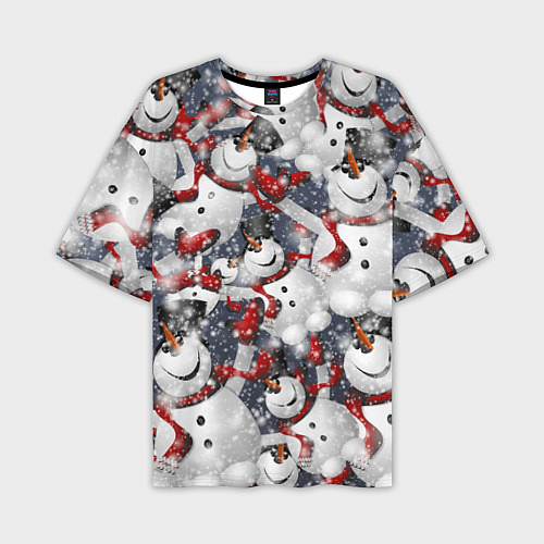 Мужская футболка оверсайз Зимний паттерн со снеговиками / 3D-принт – фото 1