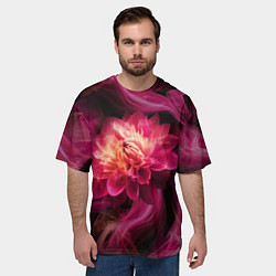 Футболка оверсайз мужская Розовый цветок в огне - нейросеть, цвет: 3D-принт — фото 2