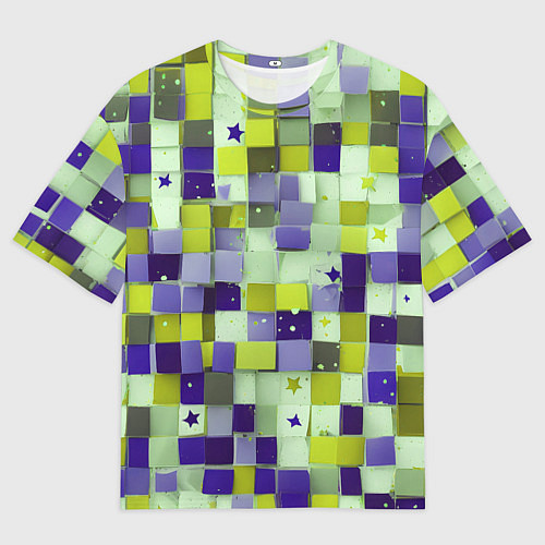 Мужская футболка оверсайз Ретро квадраты болотные / 3D-принт – фото 1