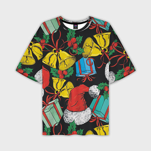 Мужская футболка оверсайз Узор с рождественскими колокольчиками / 3D-принт – фото 1
