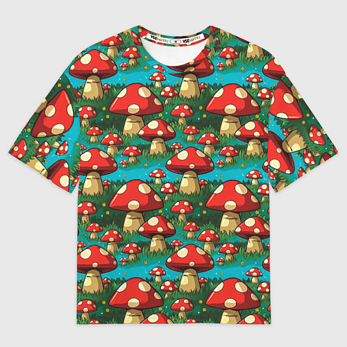 Мужская футболка оверсайз Мультяшный мухомор паттерн / 3D-принт – фото 1
