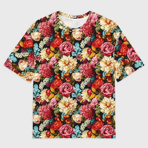 Мужская футболка оверсайз Узор из роз и разных цветов / 3D-принт – фото 1