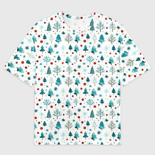 Мужская футболка оверсайз Новогодние элементы елки снежинки шарики / 3D-принт – фото 1