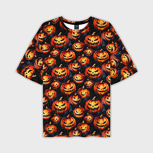 Мужская футболка оверсайз Весёлые тыквы на Хеллоуин паттерн / 3D-принт – фото 1